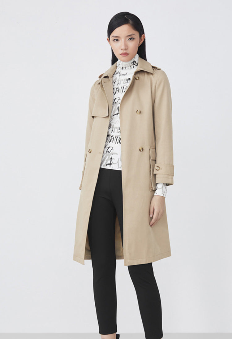 SDEER Lapel Double-breasted Waist Long Trench Coat - S·DEER