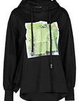 SDEER Drawstring Hood Contrast Color Offset Printing Irregular Sweater Jacket - S·DEER