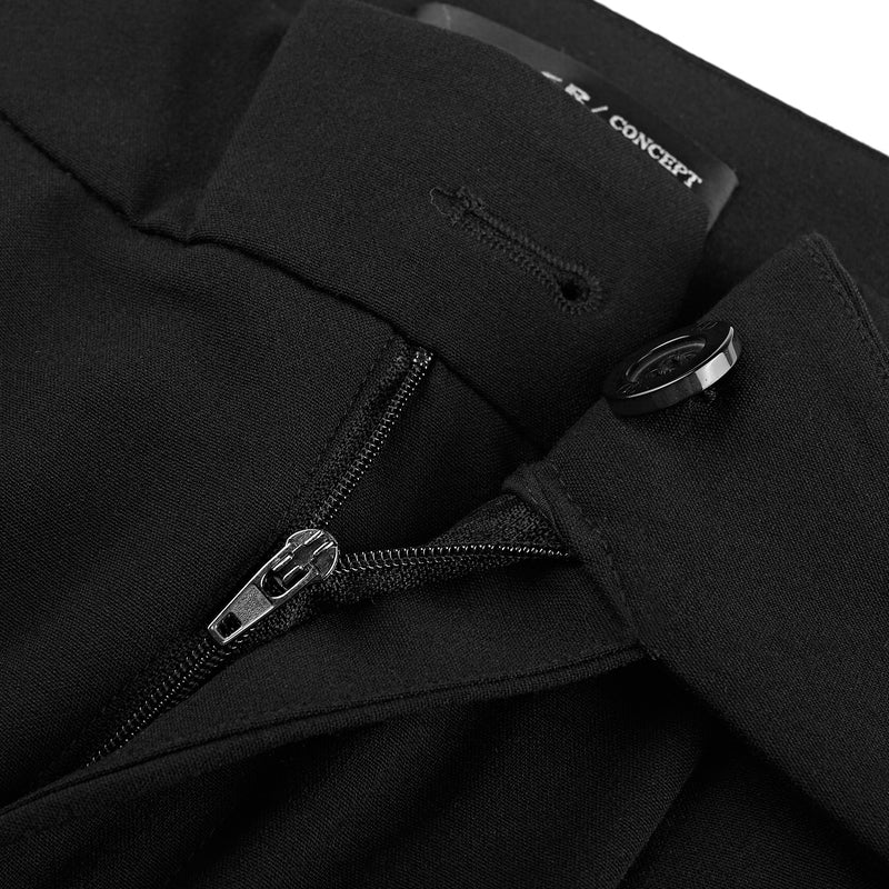 SDEER Stitching pleated slot pocket black commuter cropped trousers - S·DEER
