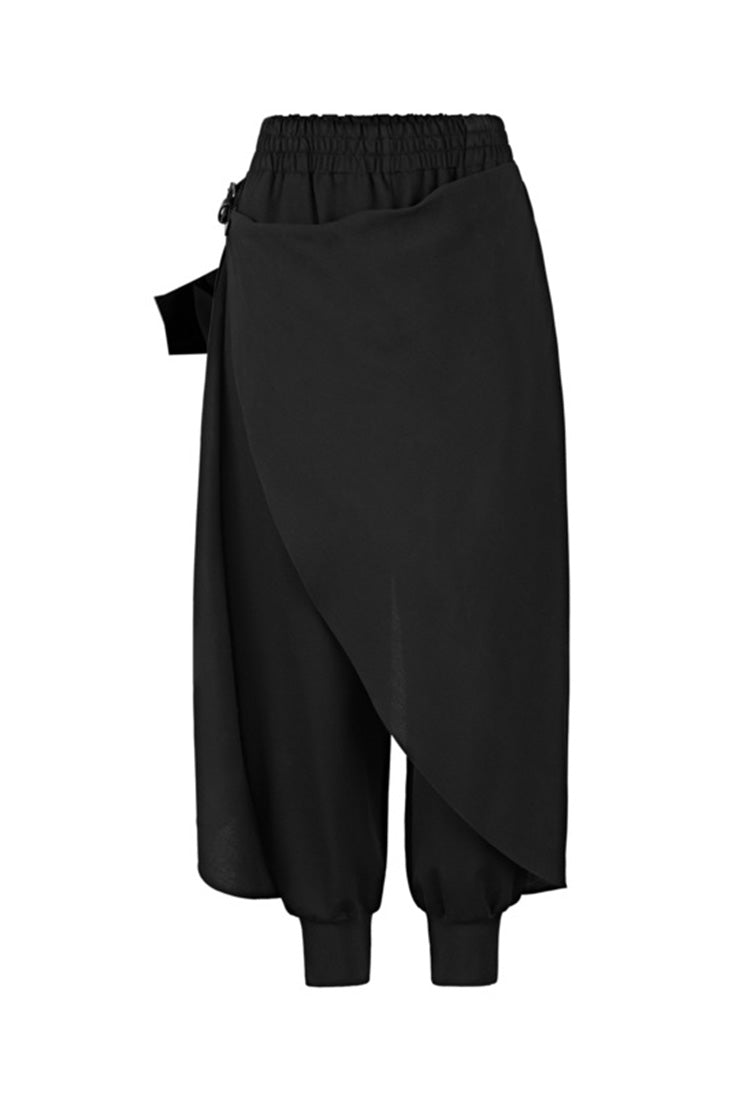SDEER Elastic Irregular Stitching Black Loose Trousers - S·DEER