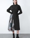 SDEER Round Neck Waist Contrast Printed Mesh Stitching Dress - S·DEER