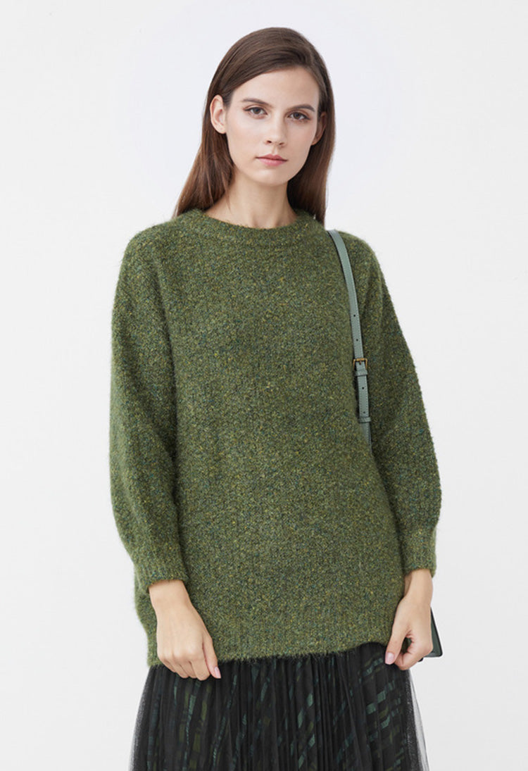 SDEER Round Neck Lantern Sleeve Sweater - S·DEER