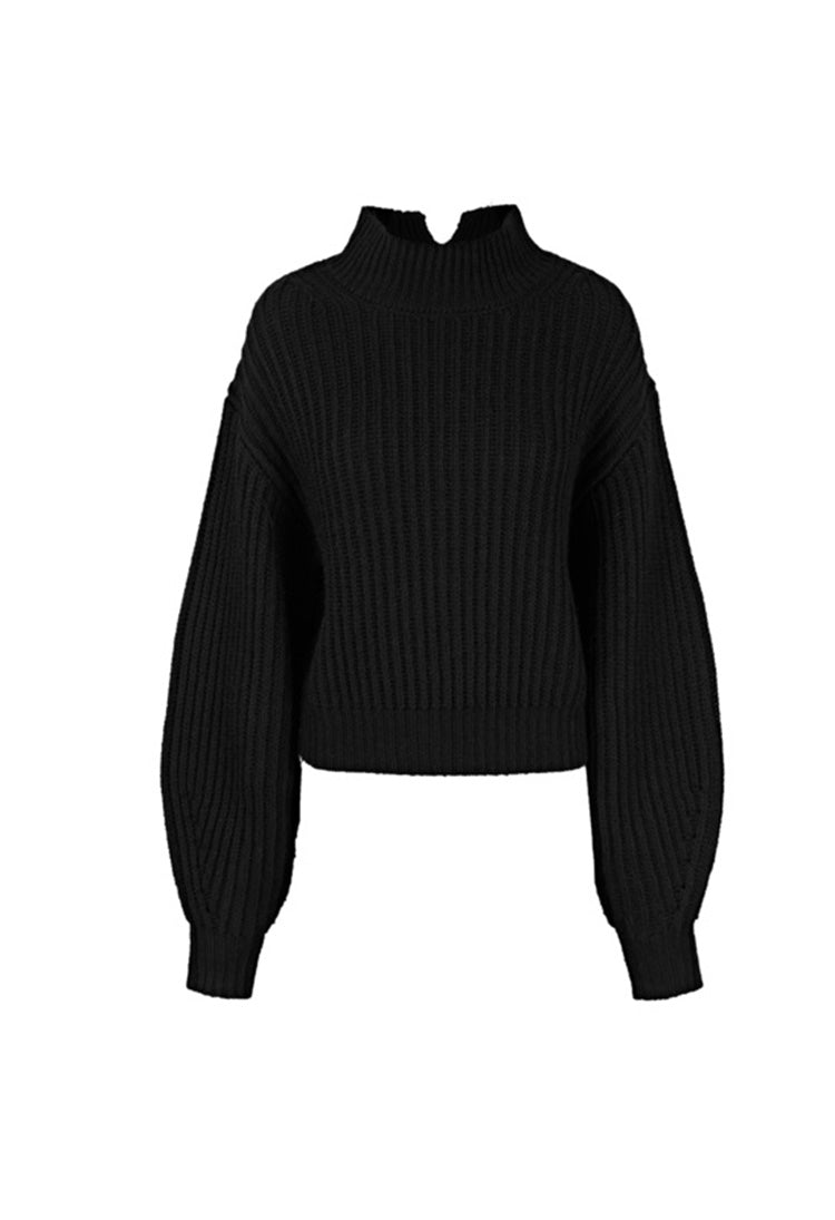 SDEER High Neck Slit Flared Sleeve Sweater - S·DEER