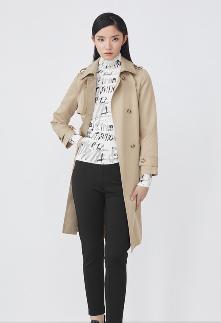 SDEER Lapel Double-breasted Waist Long Trench Coat - S·DEER