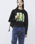 SDEER Drawstring Hood Contrast Color Offset Printing Irregular Sweater Jacket - S·DEER