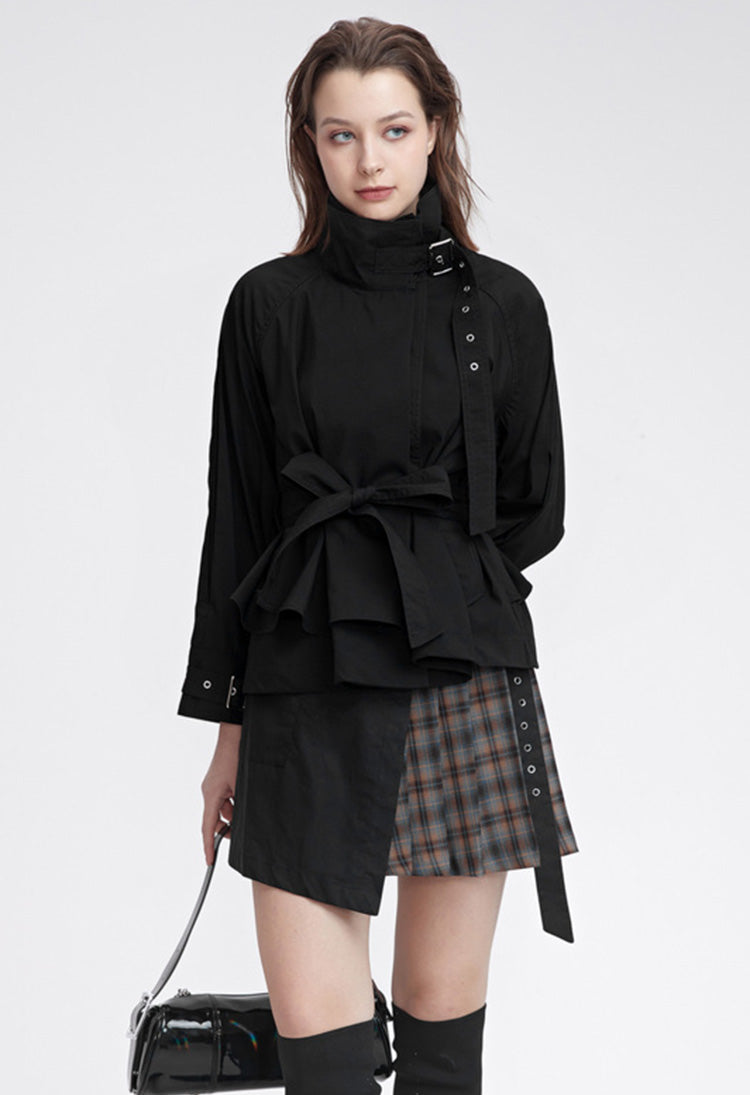 S.DEERWomen&#39;s fashion stand collar waist stitching irregular short coat S22182218 - S·DEER