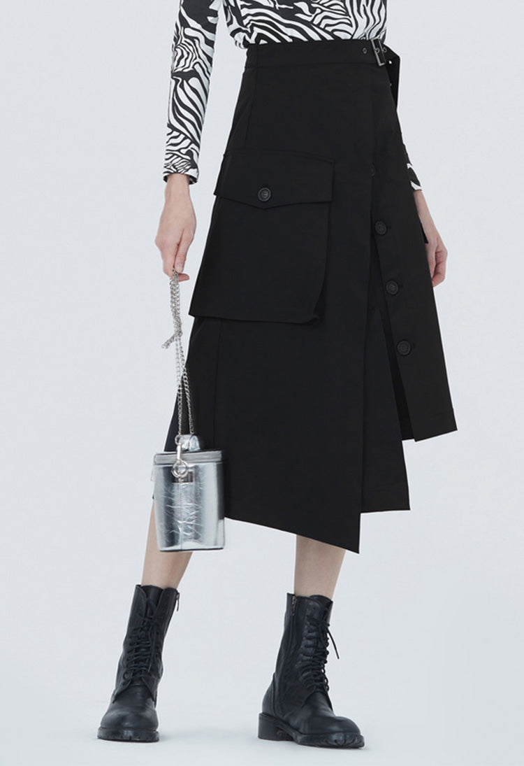 S·DEER personality irregular patch pocket stitching pure black dress S20361102 - S·DEER