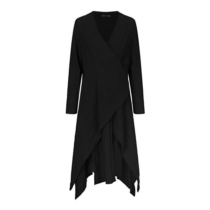 SDEER Casual V-neck Texture Irregular Long-sleeved Trench Coat - S·DEER