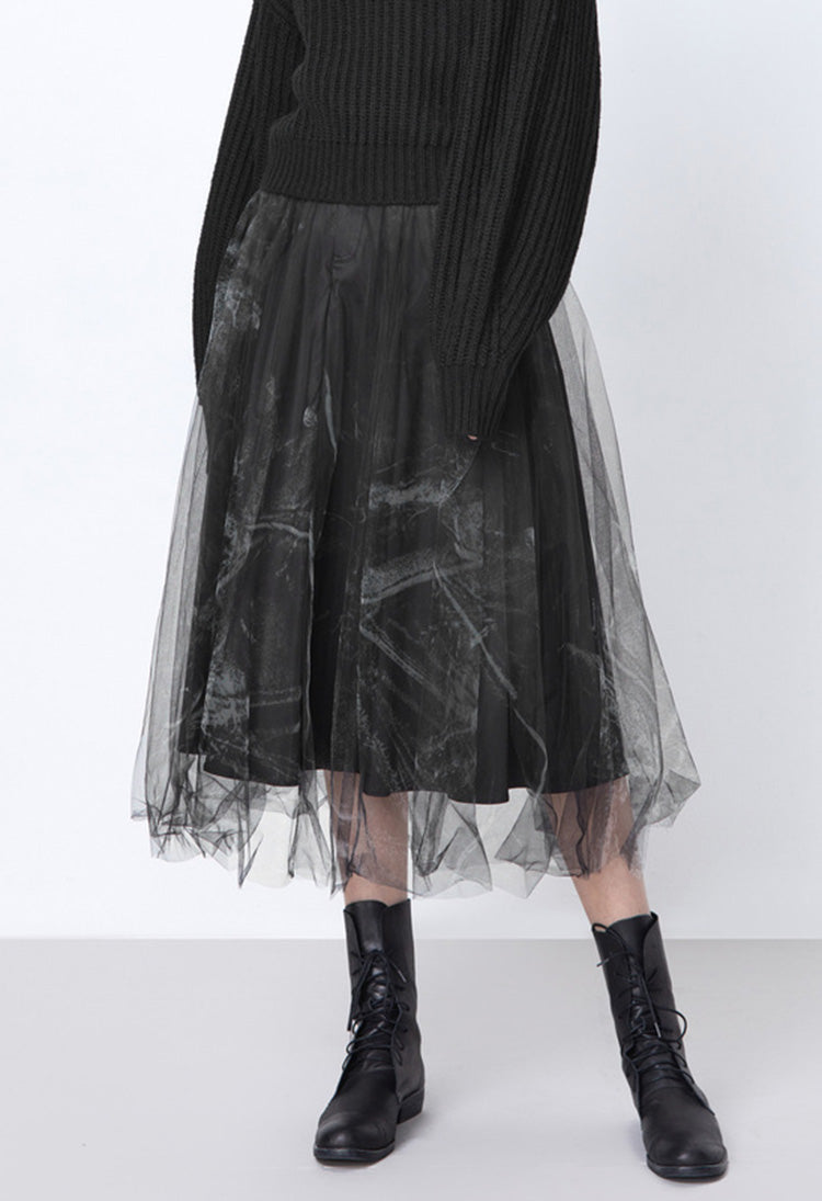 SDEER Irregular Black Long Dress With Personalized Mesh Stitching - S·DEER