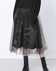 SDEER Irregular Black Long Dress With Personalized Mesh Stitching - S·DEER
