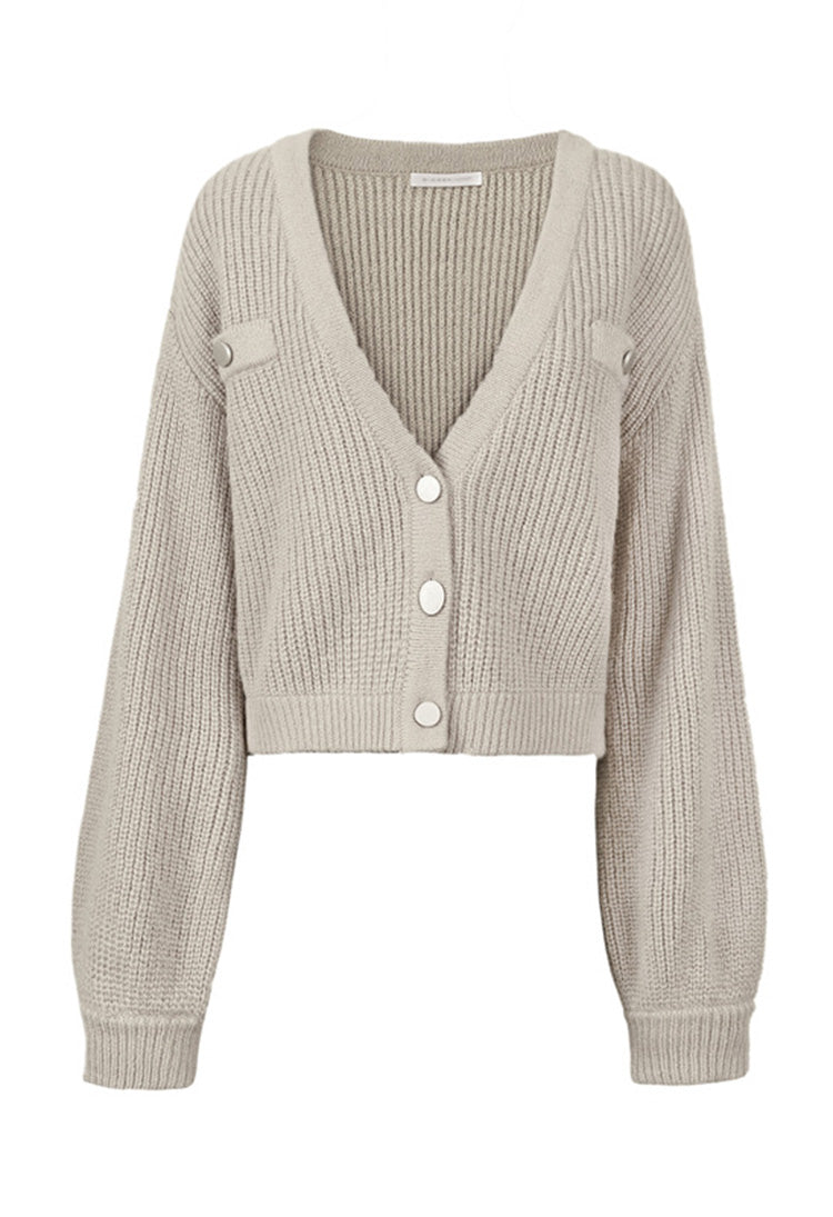 SDEER V-neck Fake Pocket Short Cardigan Sweater - S·DEER