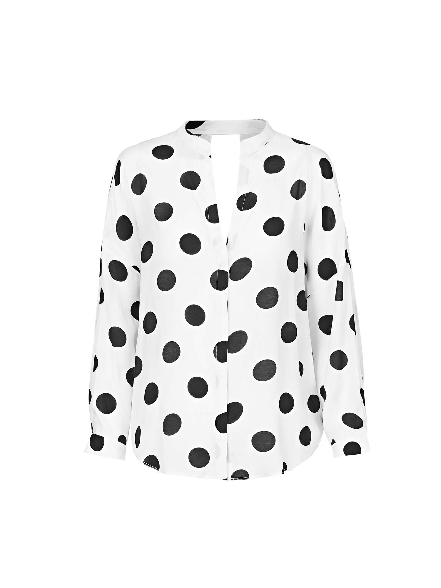 Simple V-Neck Polka Dot Long-Sleeved Shirt
