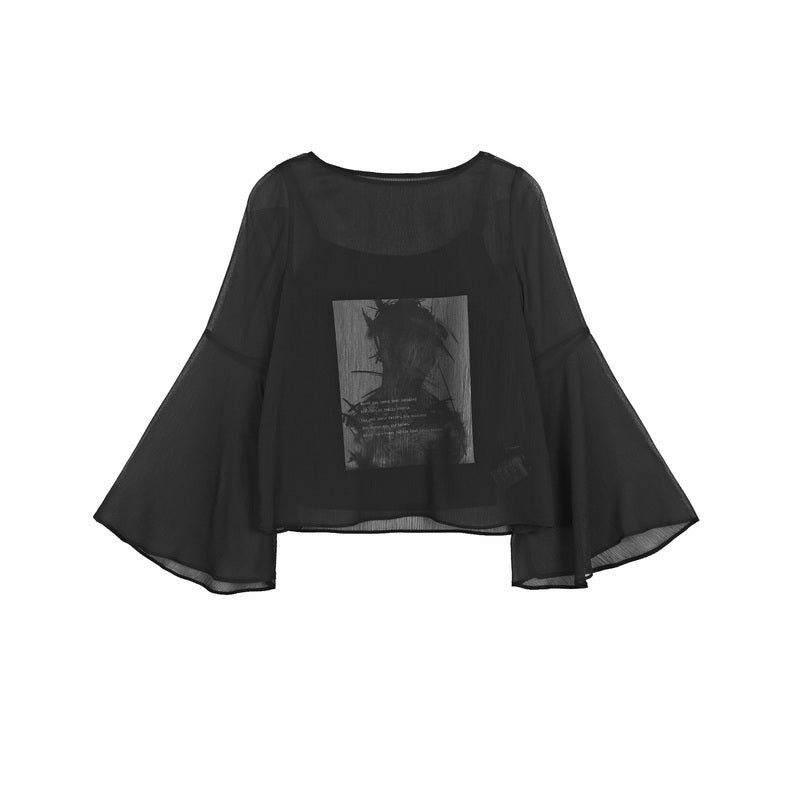 SDEER Two-piece long-sleeved shirt with fashion print suspenders - S·DEER
