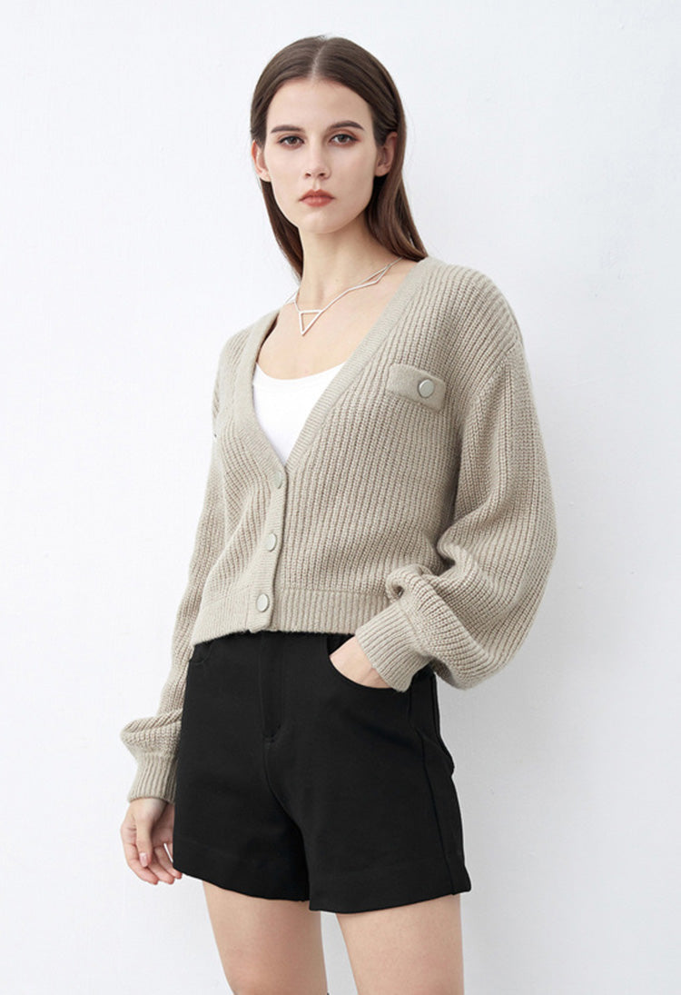 SDEER V-neck Fake Pocket Short Cardigan Sweater - S·DEER
